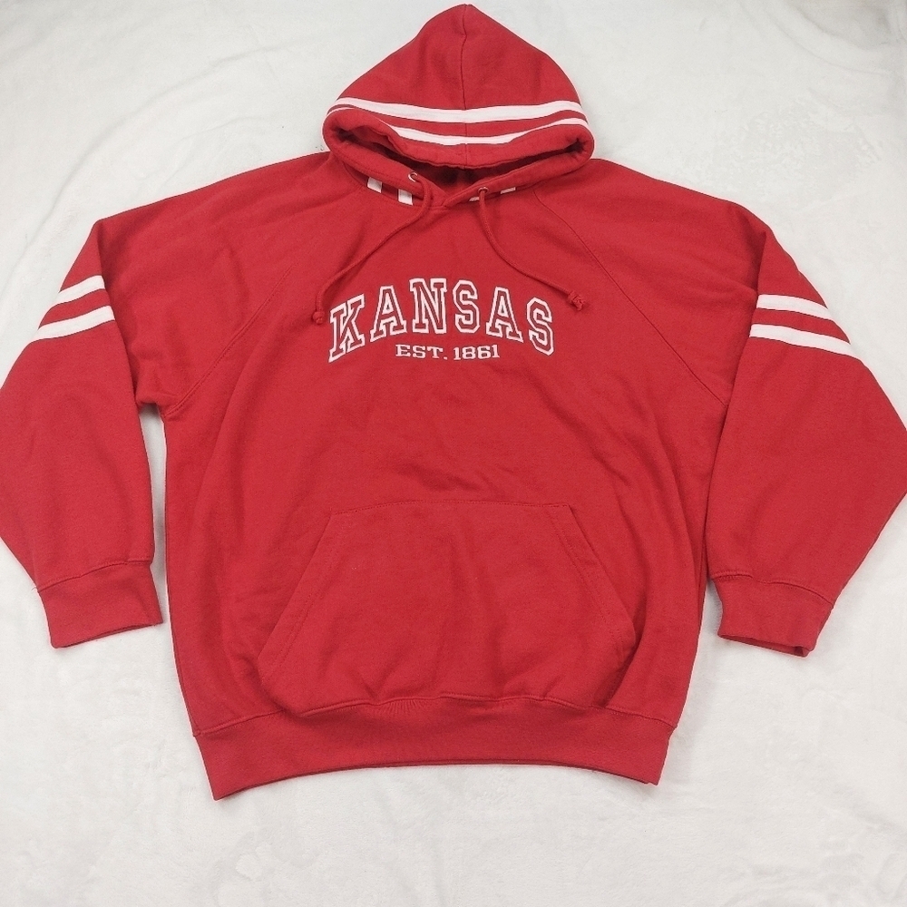 BASIX OF AMERICA MENS BRIGHT RED EMBROIDERED KANSAS PULLOVER HOODIE SIZE XXL